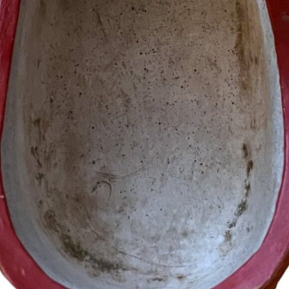 RARE! Vtg Ornate Red Plaster Shoe Planter Frilly Black Bow, Roses & Gold Accents - Picture 11 of 15